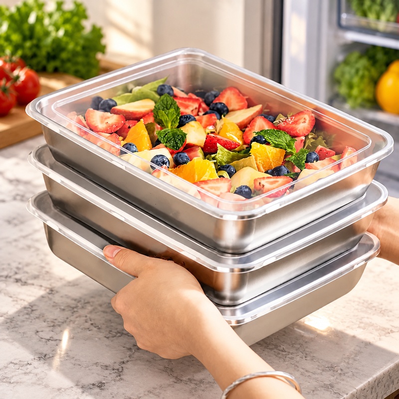 Food Storage Meals - 투명 뚜껑이 있는 3종 스테인리스 스틸