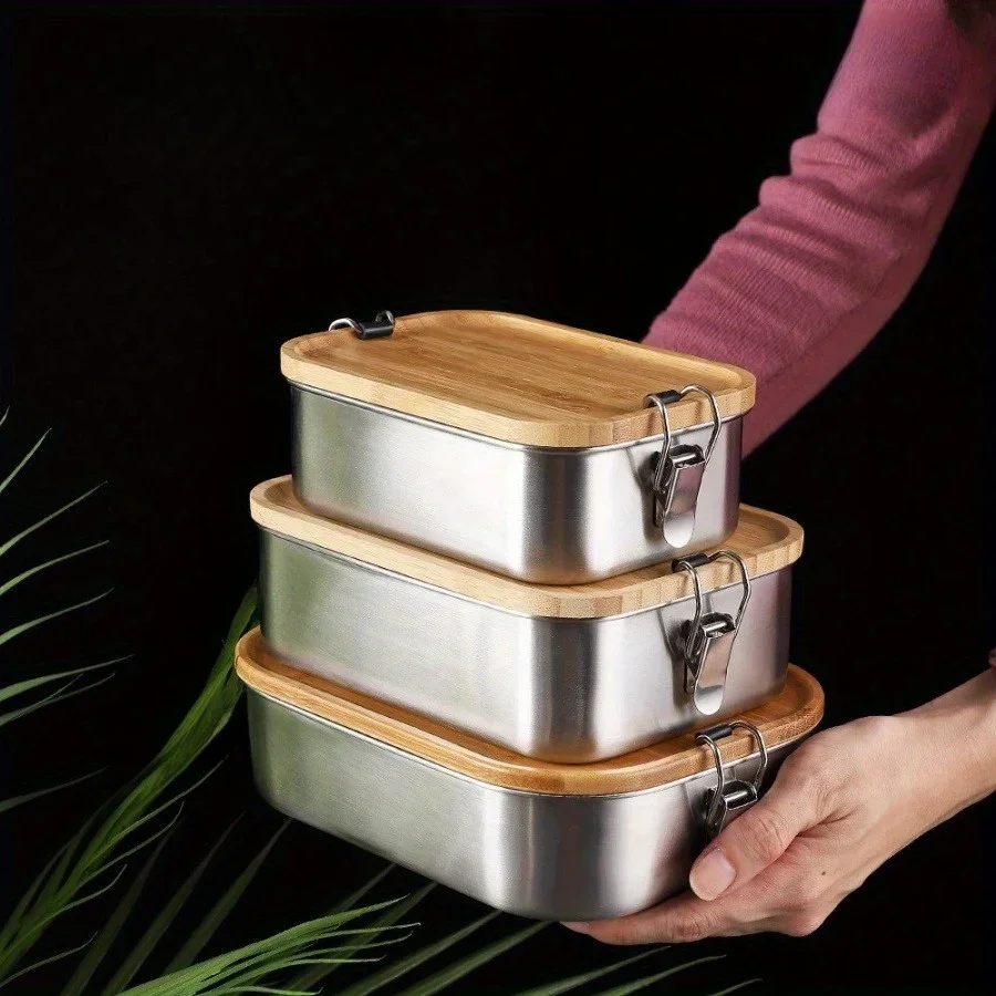 새로운 304 스테인리스 스틸 대나무 뚜껑 도시락, 일 - Food Storage Oven Safe 리뷰 및 가격